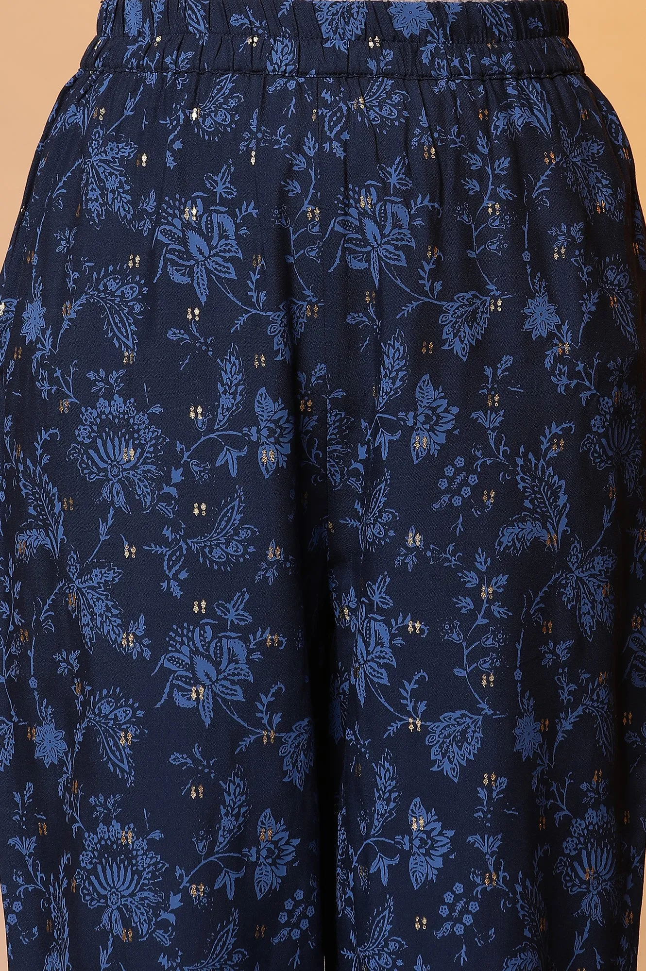 Blue Floral Printed Kurta with Zari Embroidery