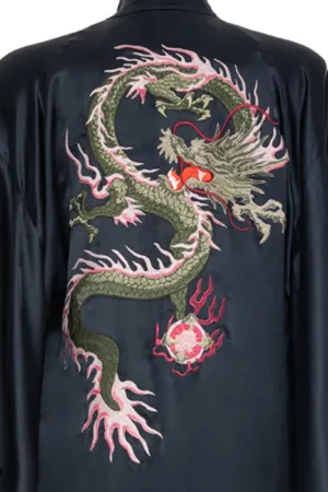 Blue Navy Pure Silk Dragon Kimono
