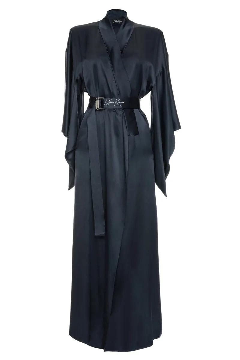 Blue Navy Pure Silk Dragon Kimono
