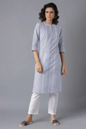 Blue Printed kurta-White Palazzo