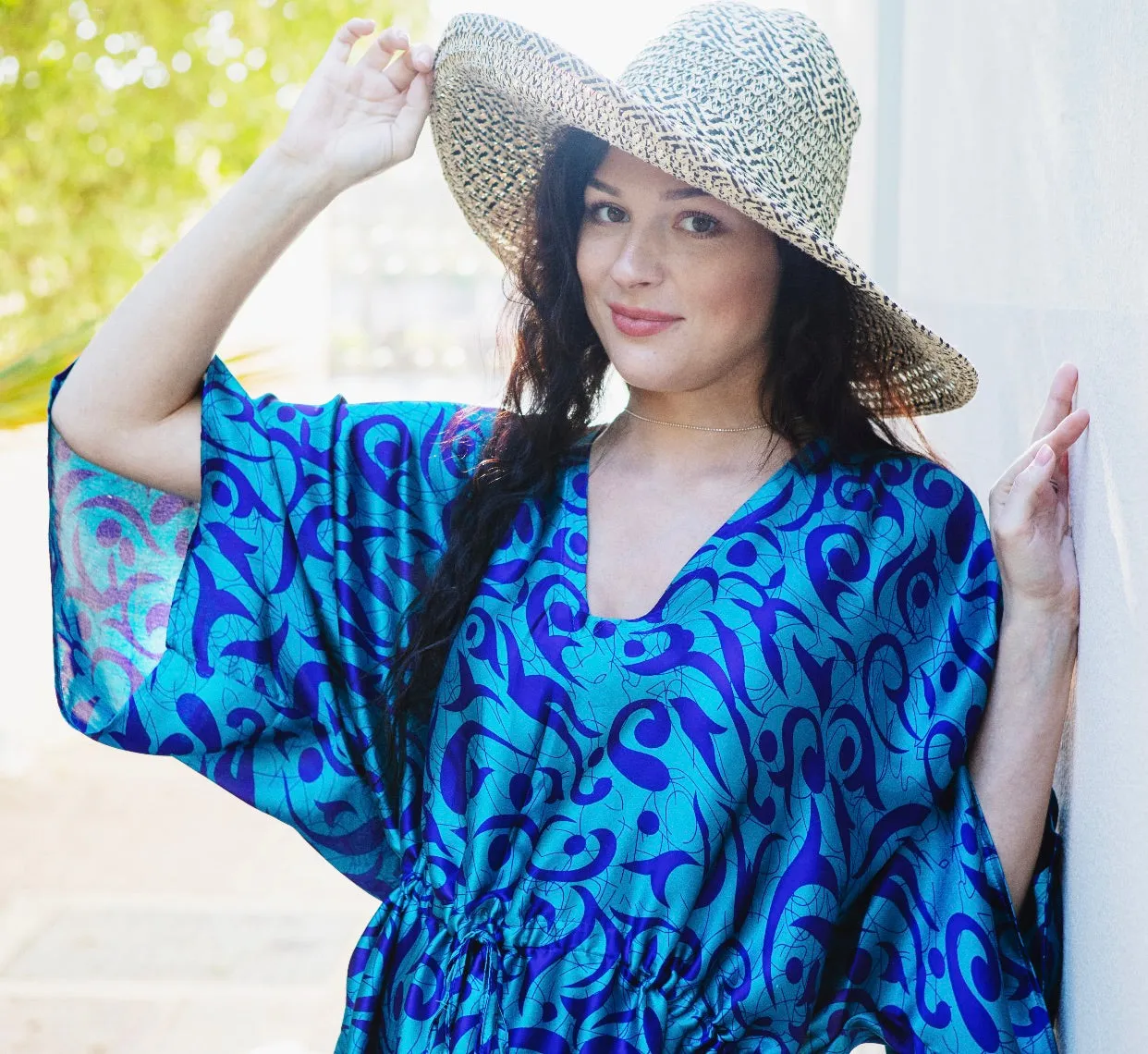 Blue silky kaftan