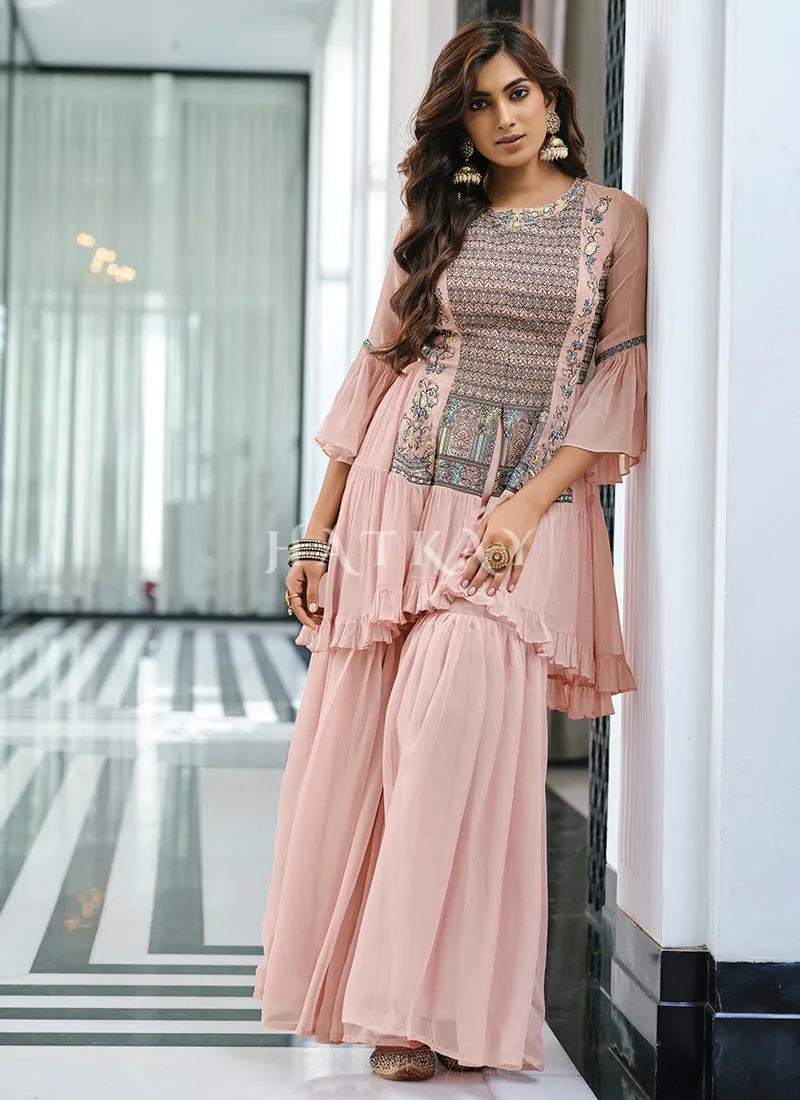 Blush Pink Embroidered Gharara Suit
