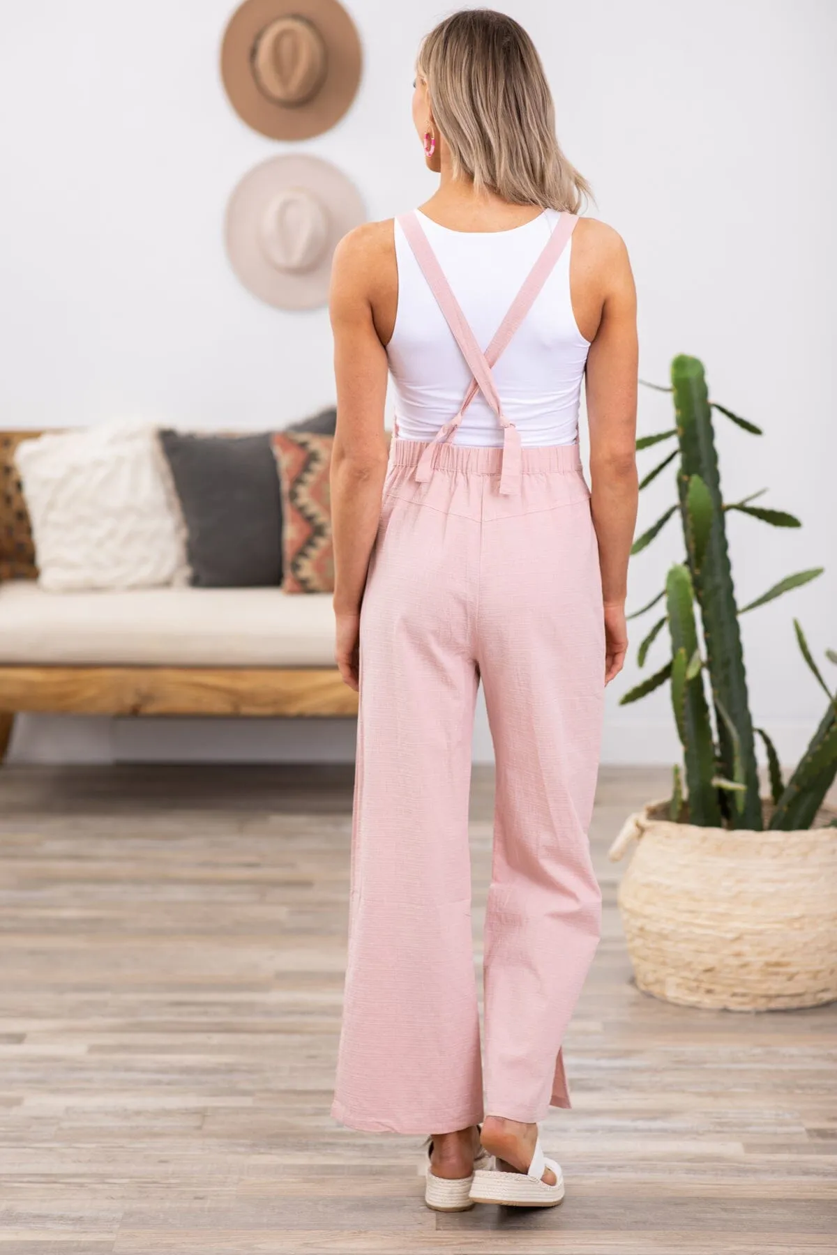 Blush Textured Overalls With Pockets