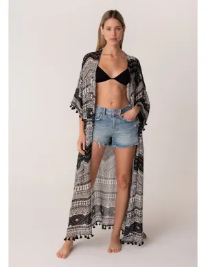 Bohemian Maxi Kimono, Black/Natural