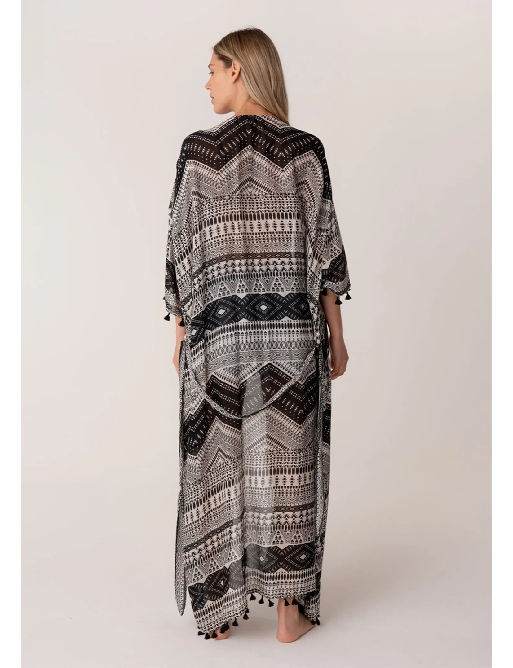 Bohemian Maxi Kimono, Black/Natural