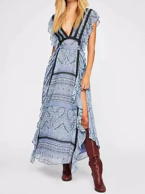 Bohemian Ruffled Lace-up Chiffon Dress