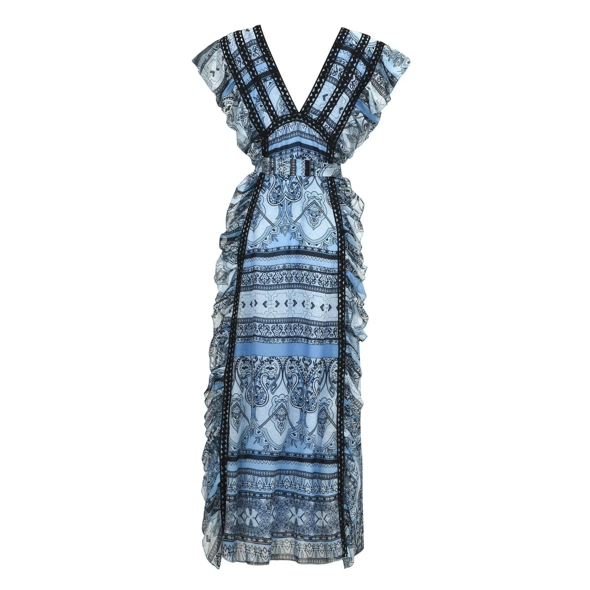 Bohemian Ruffled Lace-up Chiffon Dress