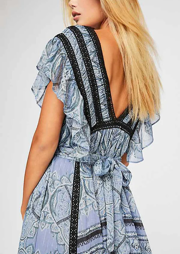 Bohemian Ruffled Lace-up Chiffon Dress