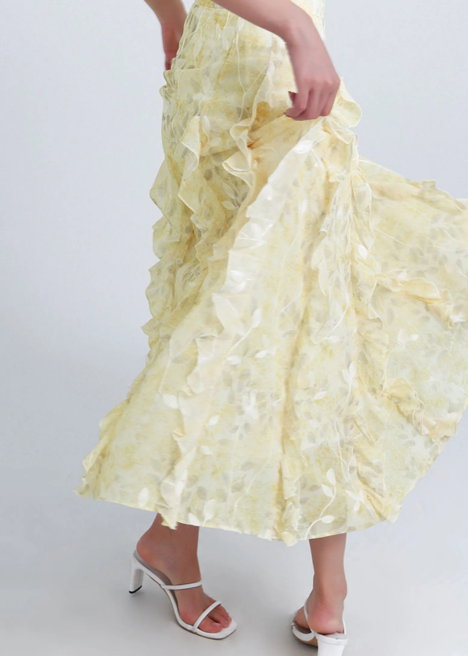 Bohemian Yellow Ruffled Original Design Chiffon Skirt Summer