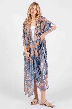 BOHO PRINT OPEN FRONT LONG KIMONO