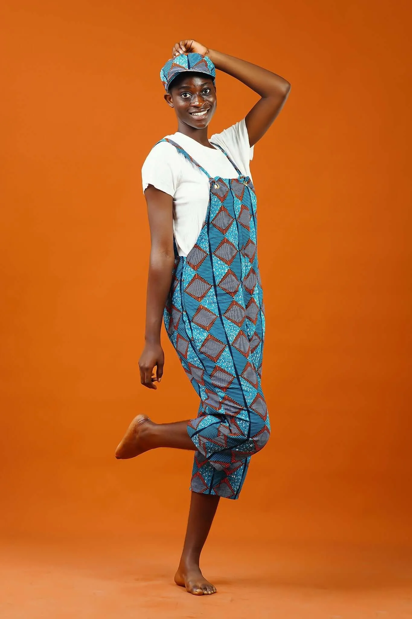 Bosomtwe Blue African Print Cropped Dungarees