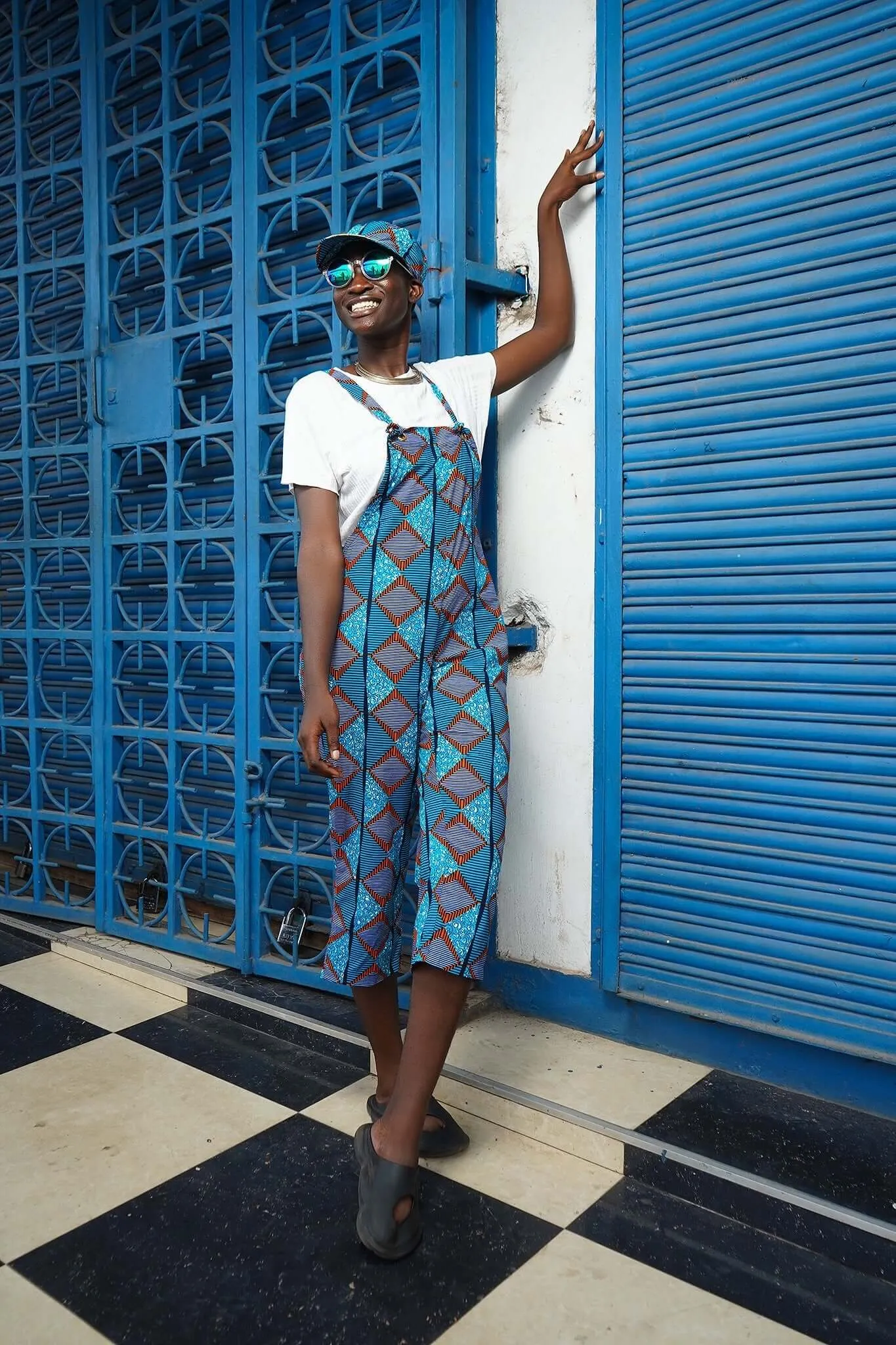 Bosomtwe Blue African Print Cropped Dungarees