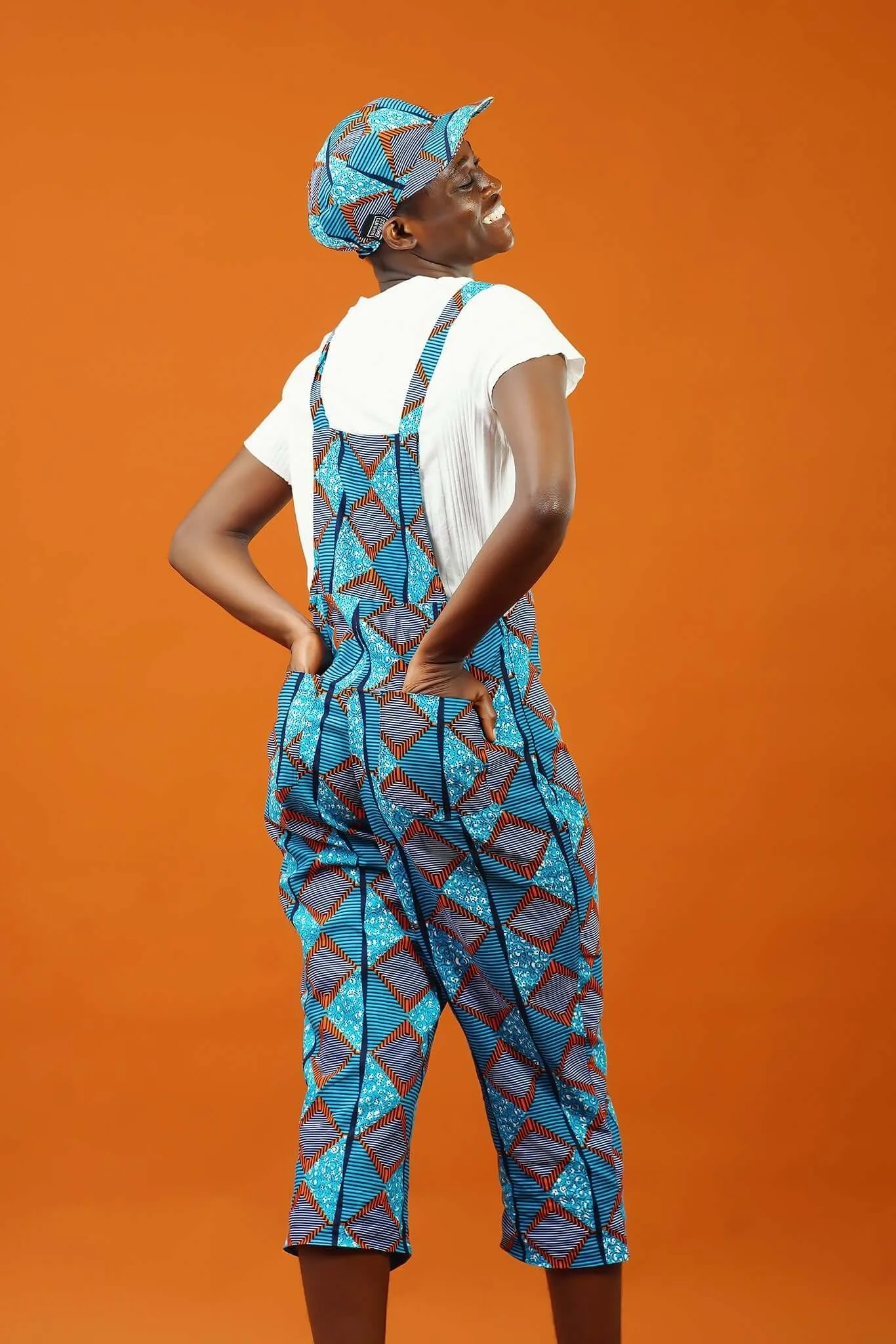 Bosomtwe Blue African Print Cropped Dungarees