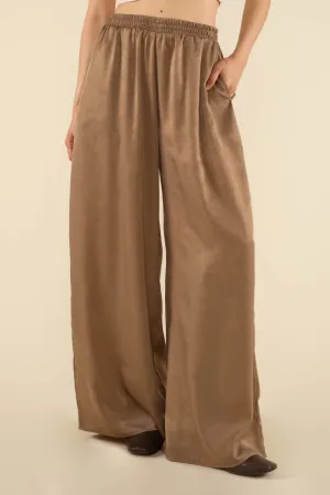 Briar Flowy Satin Wide Leg Pants - Cocoa