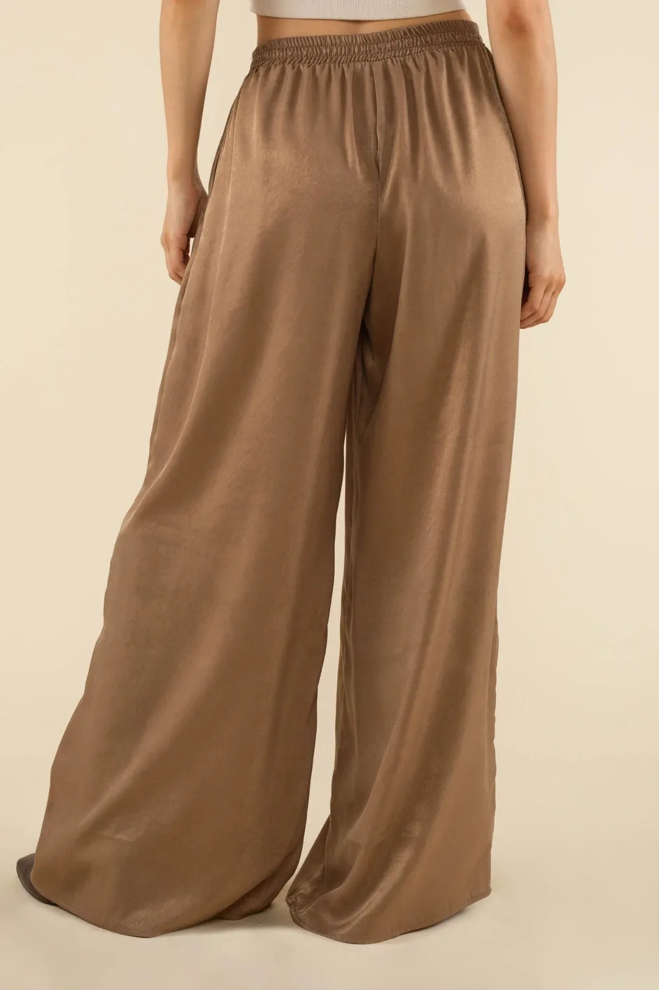 Briar Flowy Satin Wide Leg Pants - Cocoa