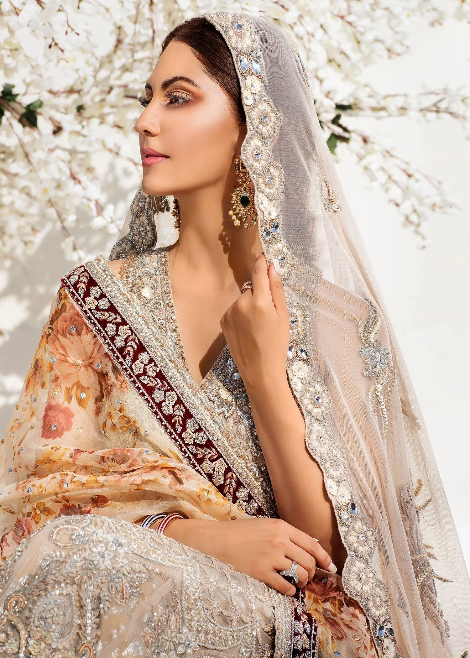 Bridal Long Maxi with Lehnga in Silver Color #Y6052
