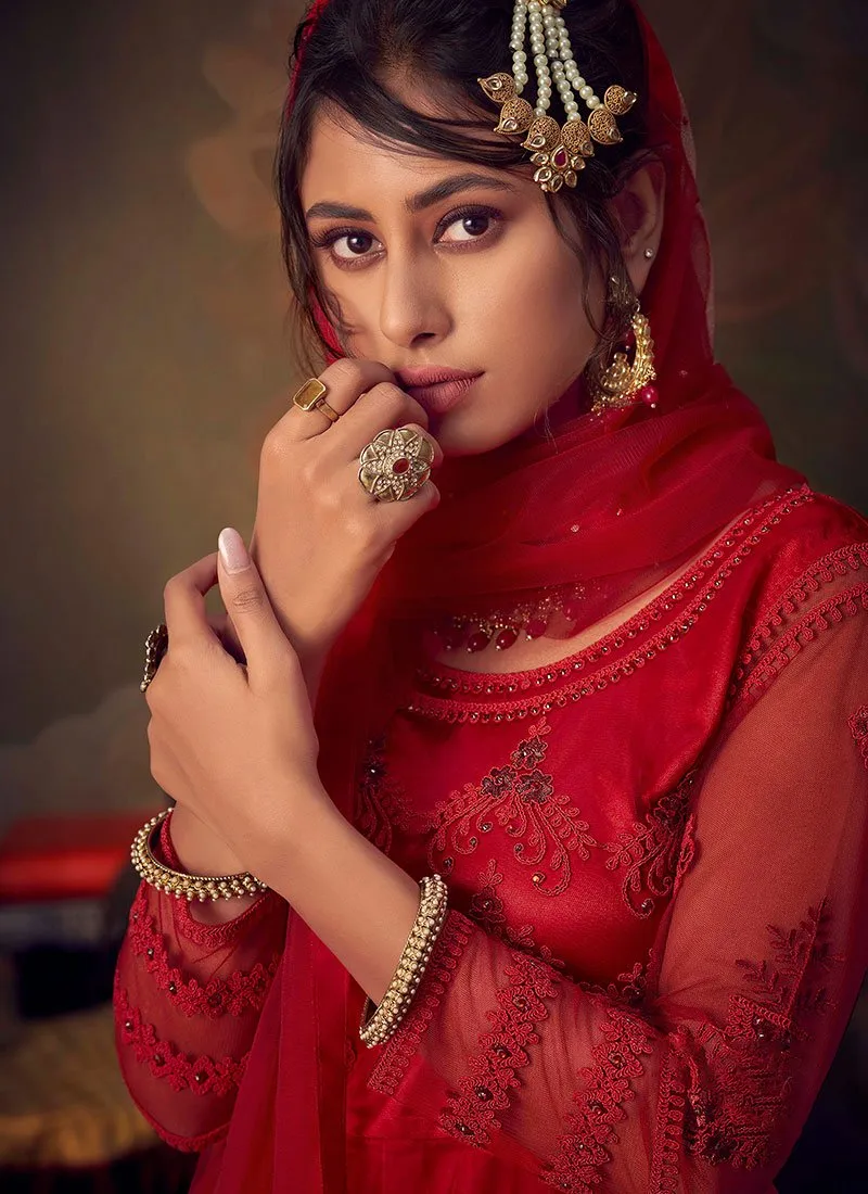 Bridal Red Designer Anarkali Gharara Suit