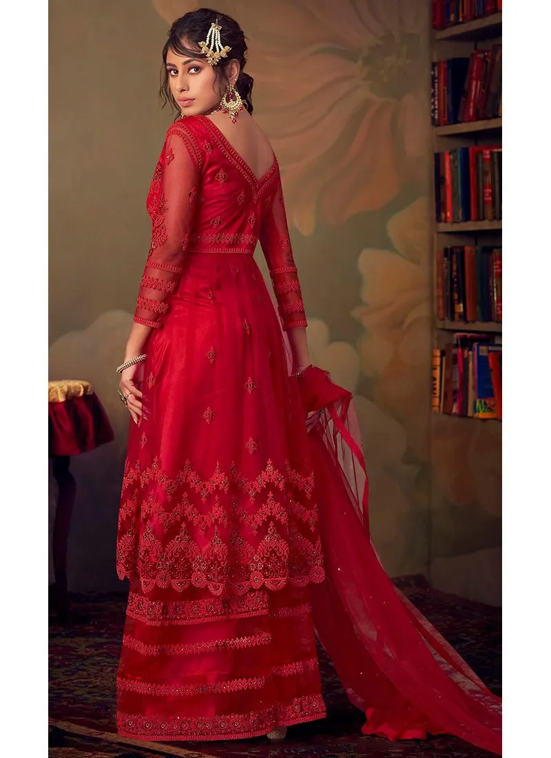 Bridal Red Designer Anarkali Gharara Suit