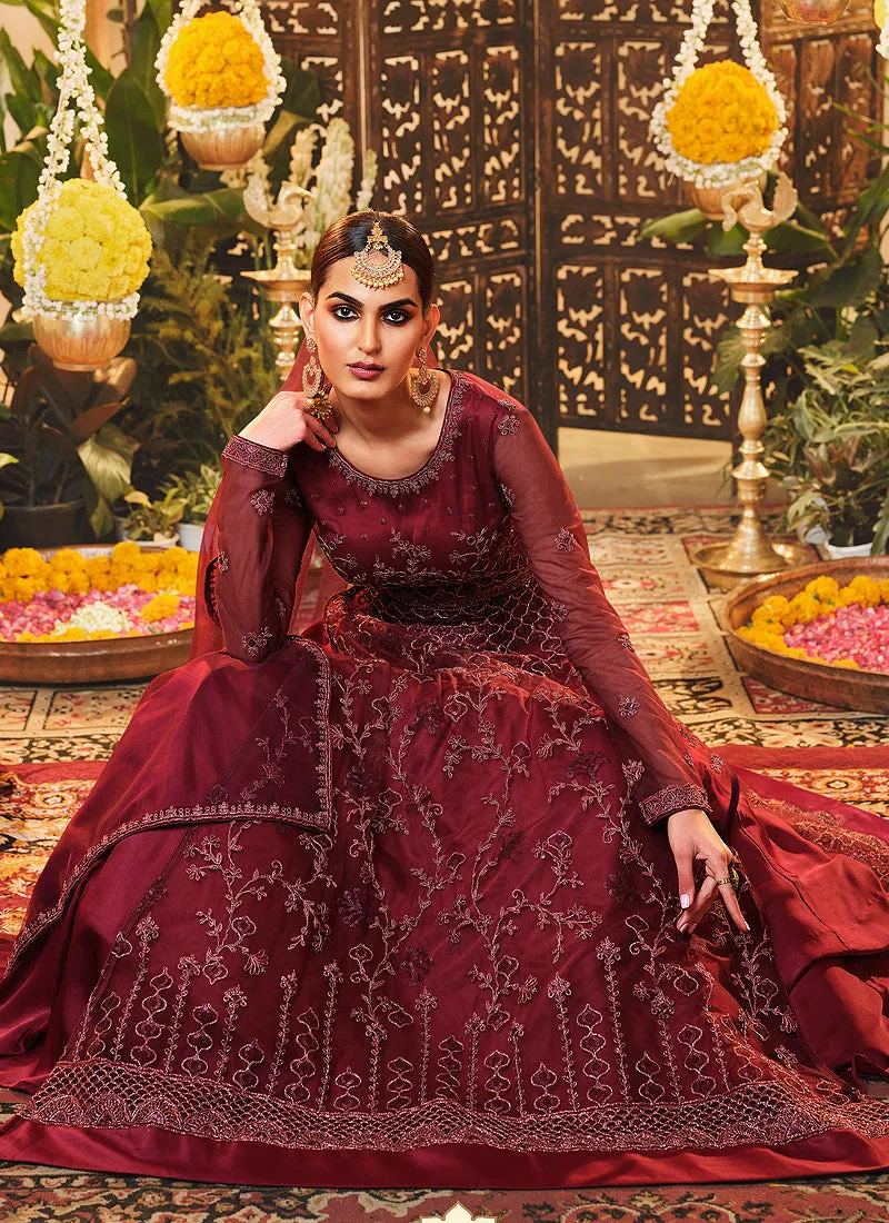 Bridal Red Embroidered Wedding Anarkali Suit
