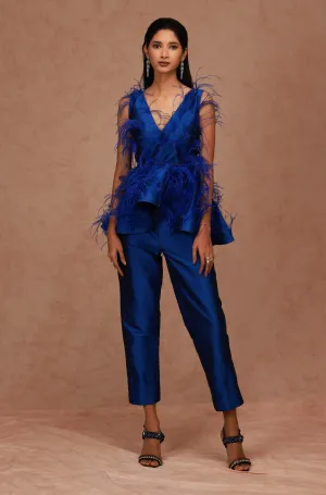 Bright Blue Feather Peplum with Pant