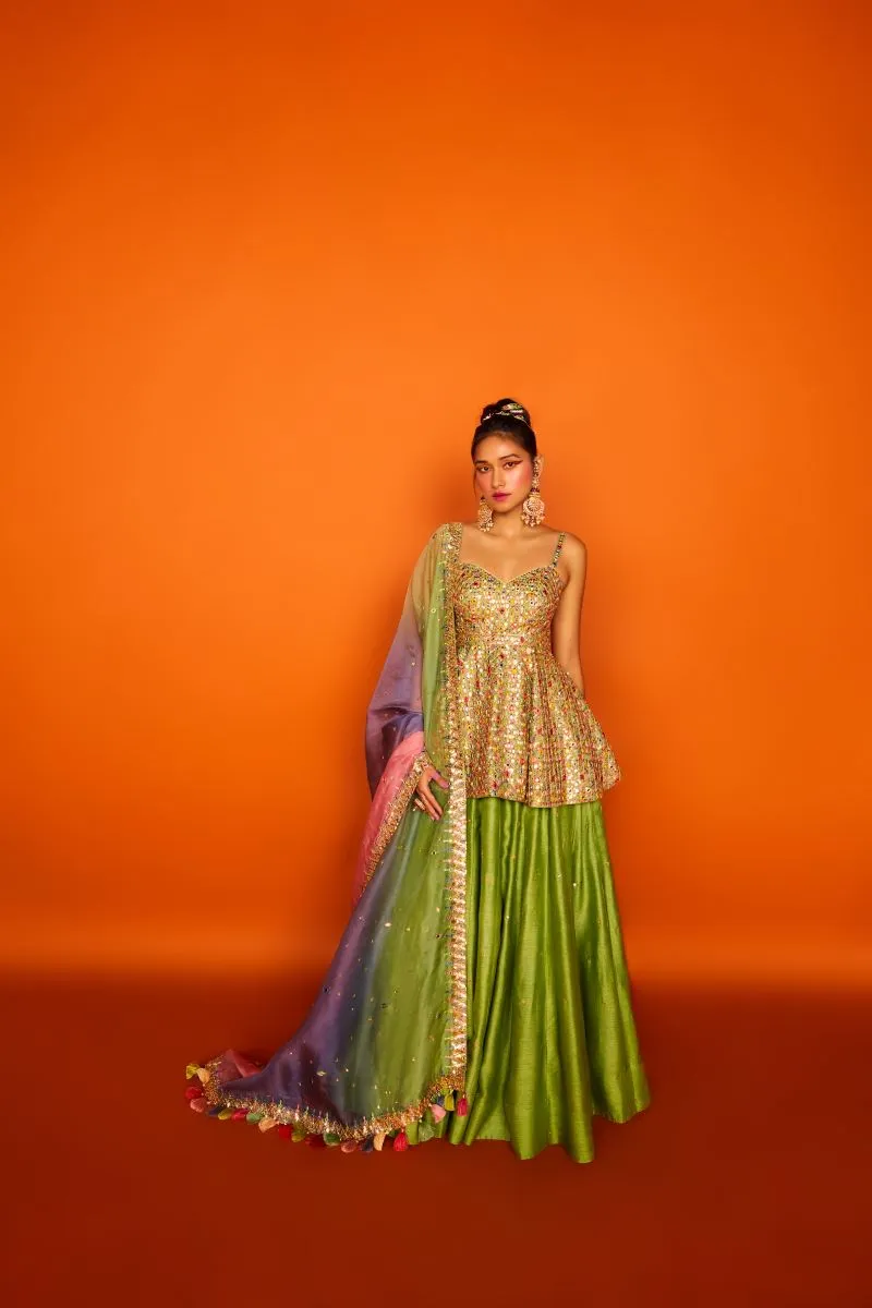 Bright green peplum set