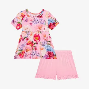 Brisa Short Sleeve Peplum Top & Ruffled Short