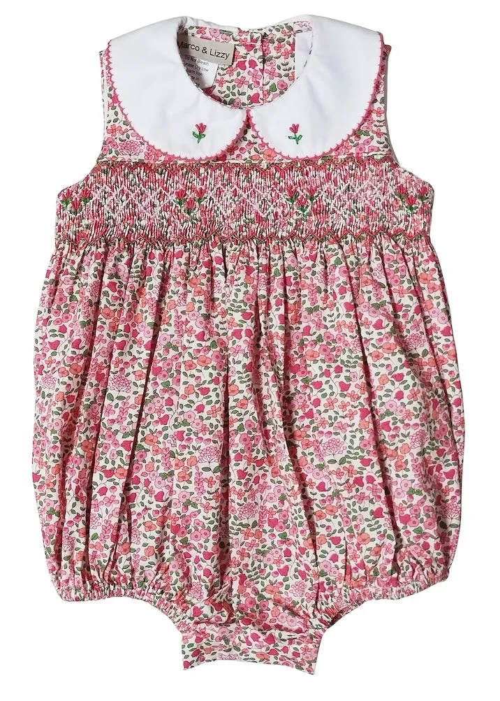 Brooke Spring floral hand smocked baby girl bubble