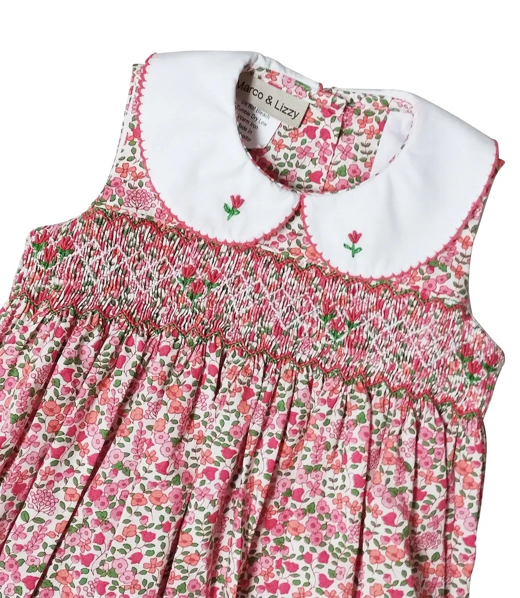 Brooke Spring floral hand smocked baby girl bubble