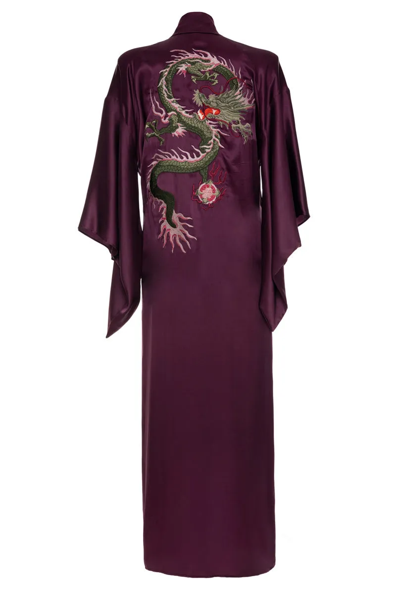 Burgundy Pure Silk Dragon Urban Kimono