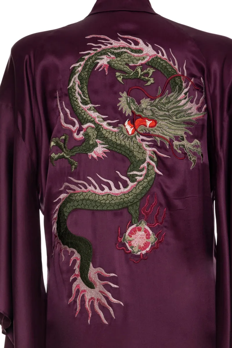 Burgundy Pure Silk Dragon Urban Kimono