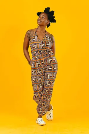 Busua Babe African Print Backless Jumpsuit