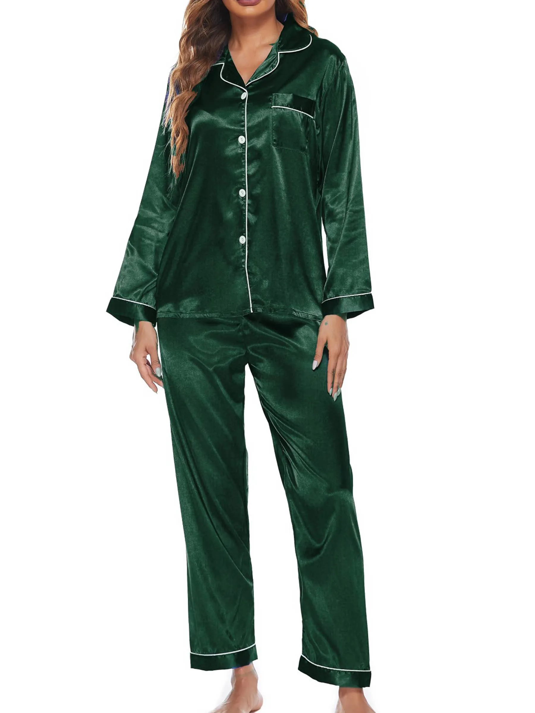 Button Up Pajamas for Women Long Sleeve Soft Set: M / Champagne