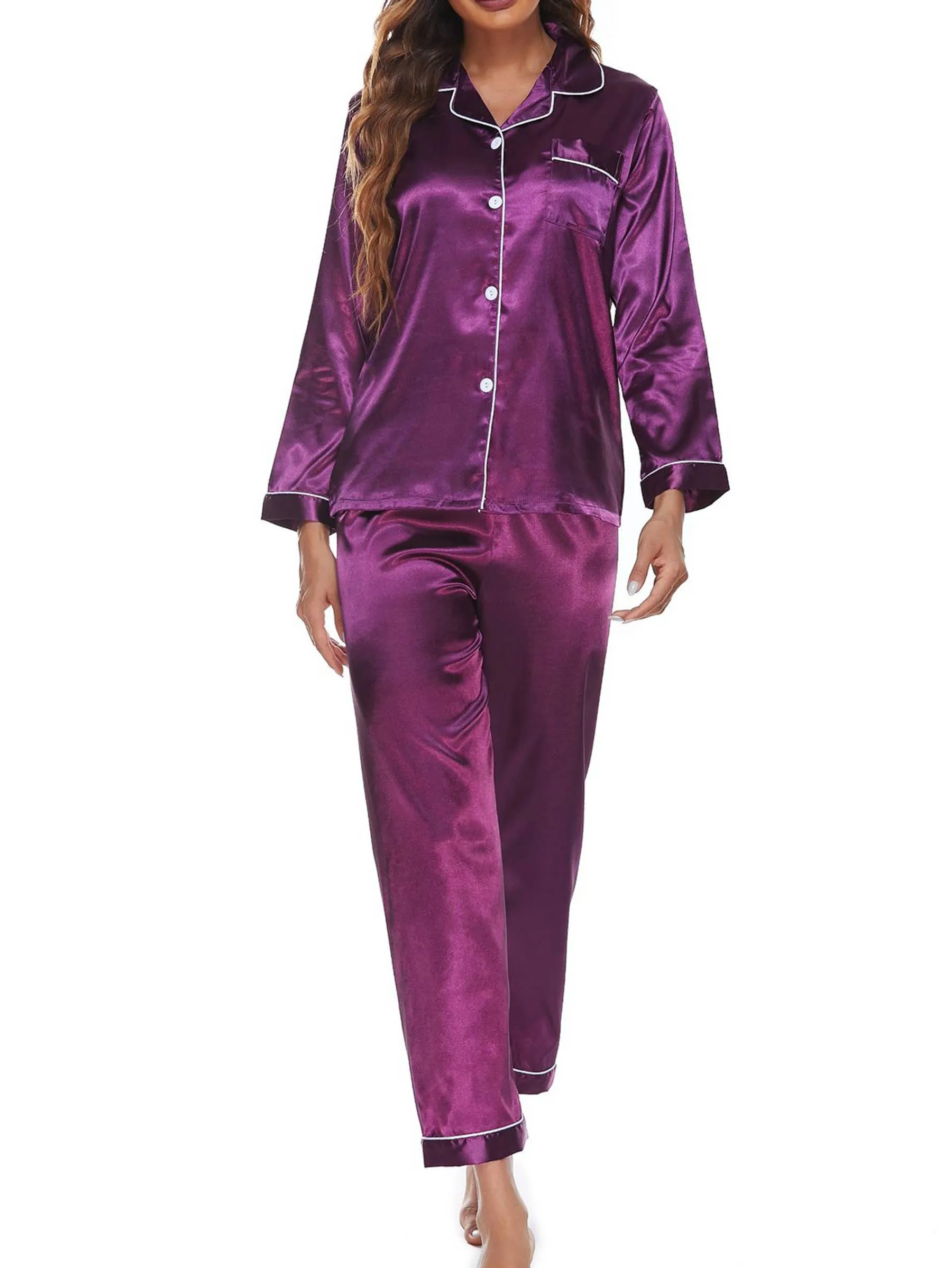 Button Up Pajamas for Women Long Sleeve Soft Set: M / Champagne