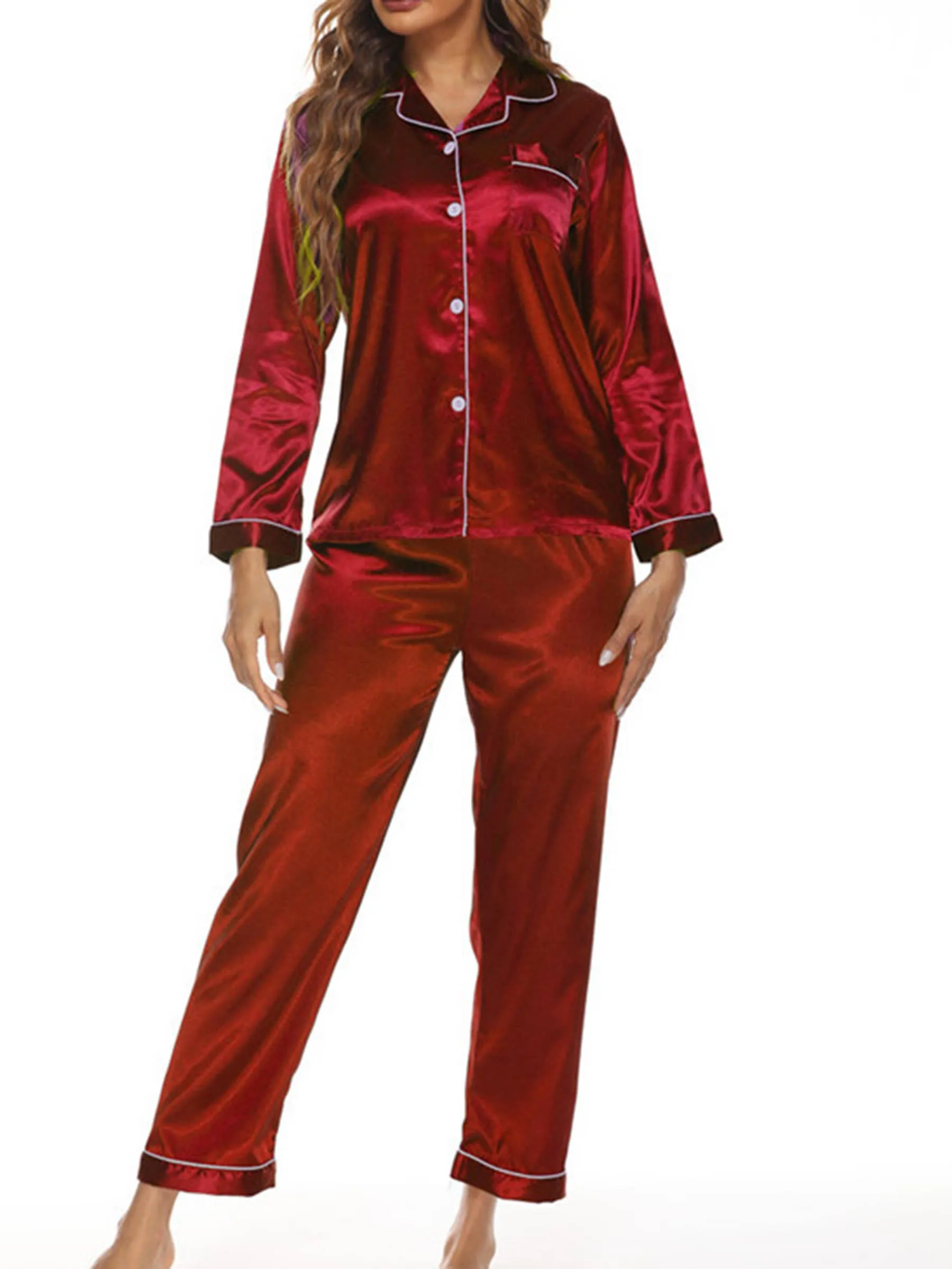 Button Up Pajamas for Women Long Sleeve Soft Set: M / Champagne