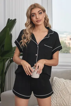 Buttoned Short Sleeve Shirt and Shorts Pajamas Set