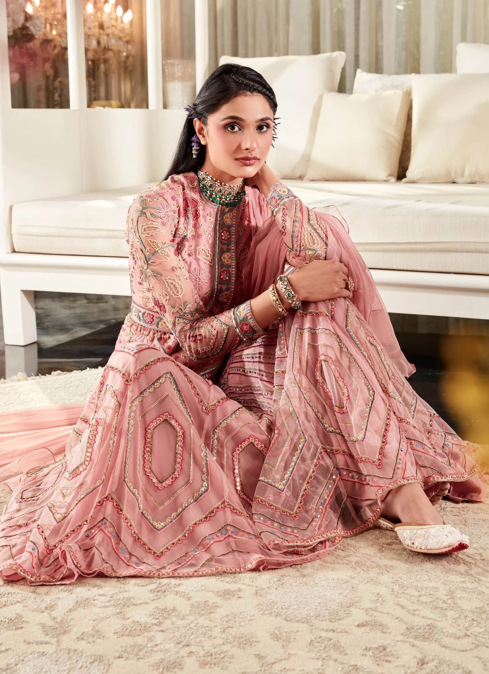 Calla Pink Embroidered Gharara Set