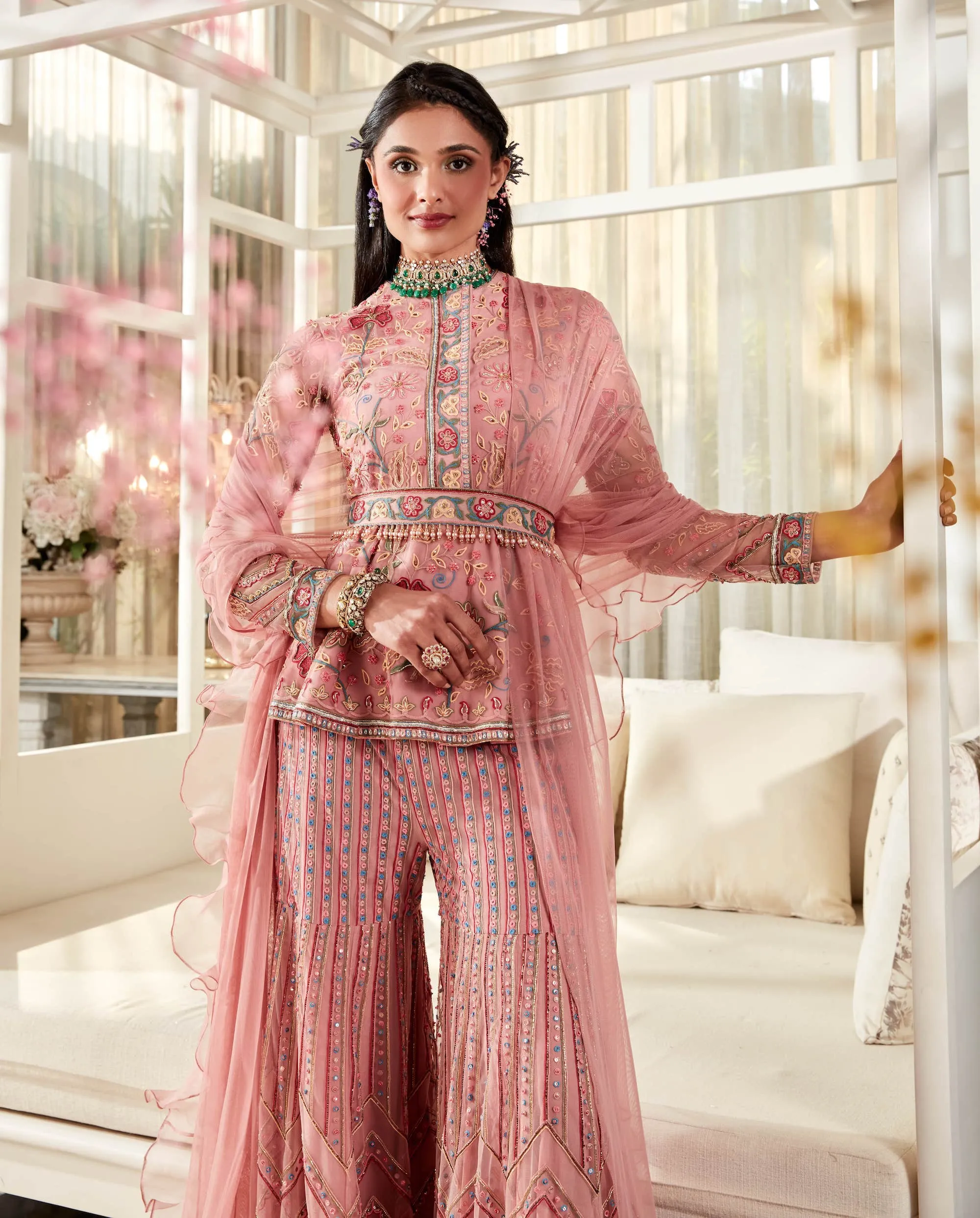Calla Pink Embroidered Gharara Set