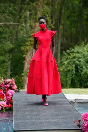 Cap Sleeve Tea Length Dress with Pockets
