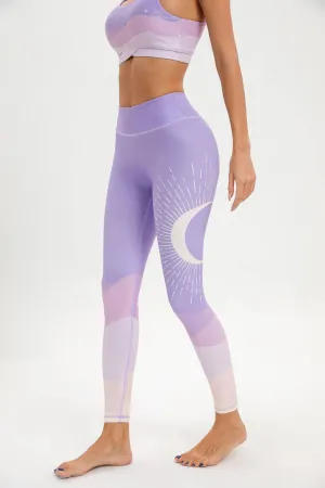 Celestial Glow High Waisted Leggings – Seamless Activewear Tights with Lunar Moon Print