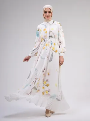 Chama Modest Chiffon Floral Maxi Dress with Elegant Pleats