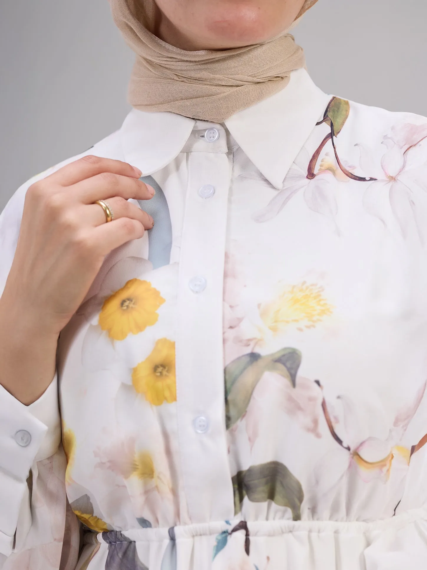 Chama Modest Chiffon Floral Maxi Dress with Elegant Pleats