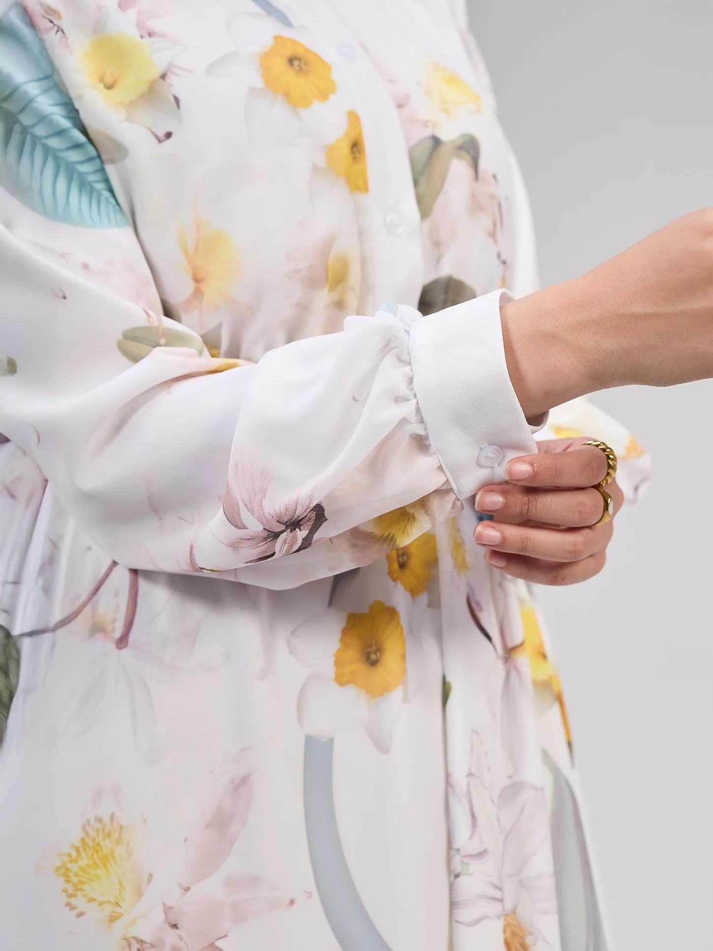 Chama Modest Chiffon Floral Maxi Dress with Elegant Pleats