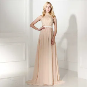 Champagne Maxi Lace Chiffon Bridesmaid Dress EN502
