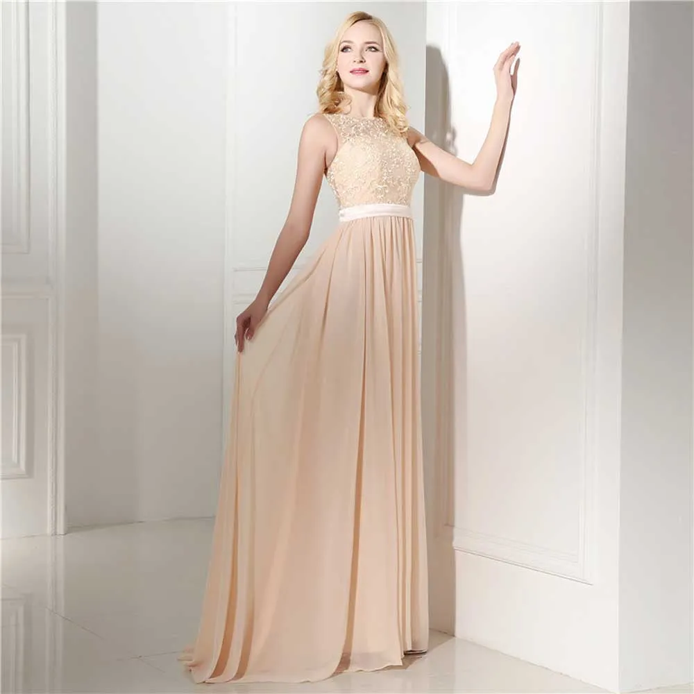 Champagne Maxi Lace Chiffon Bridesmaid Dress EN502