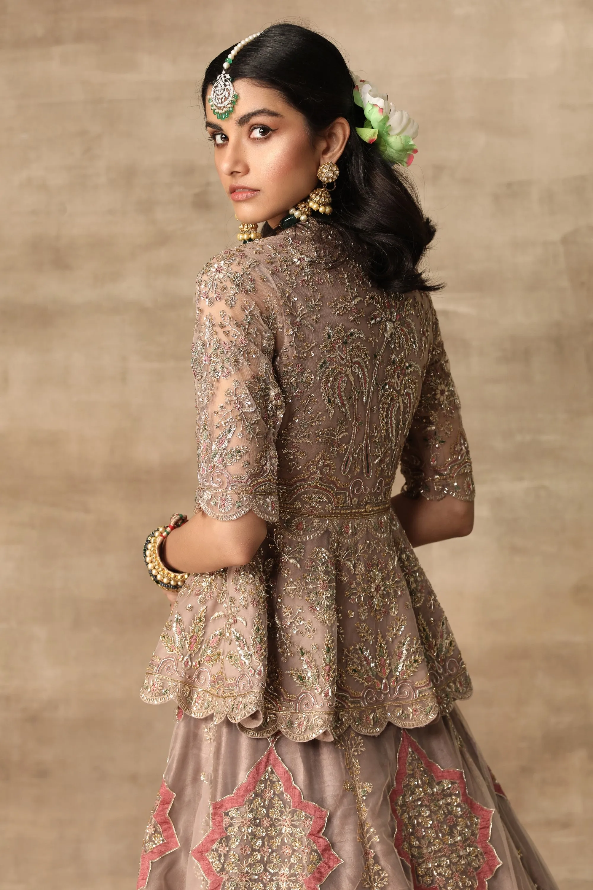 Champagne Peplum Lehenga Set