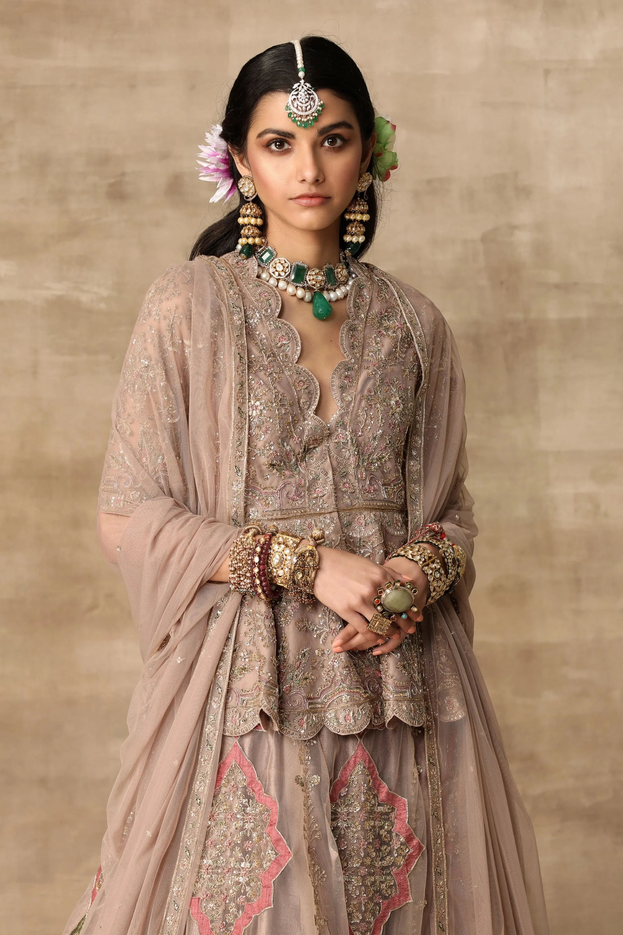 Champagne Peplum Lehenga Set