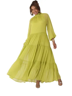Chartreuse Dream Tiered Maxi Dress - 82348