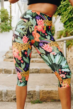 Cheetah Palms 3/4 High Waist Leggings with Pocket