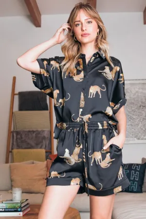 Cheetah Print Satin Lounge Set