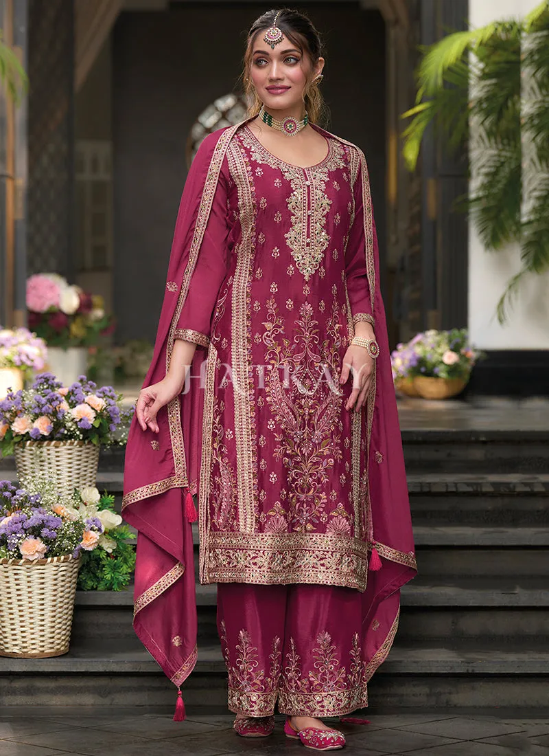 Cherry Red Traditional Palazzo Suit